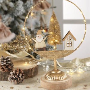 Kerst tafereel in cirkel op voet met ledverlichting H 30CM