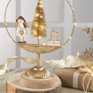 Kerst tafereel in cirkel op voet met ledverlichting H 30CM