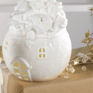 Windlicht op ledverlichting  rond huis met strikje