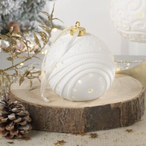 Kerstbal porselein met leds DIA 9,8 CM
