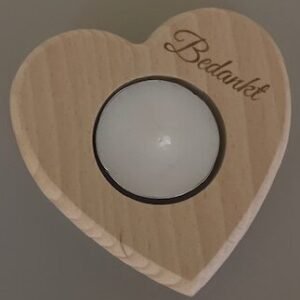 Theelichthouder hart hout - Bedankt
